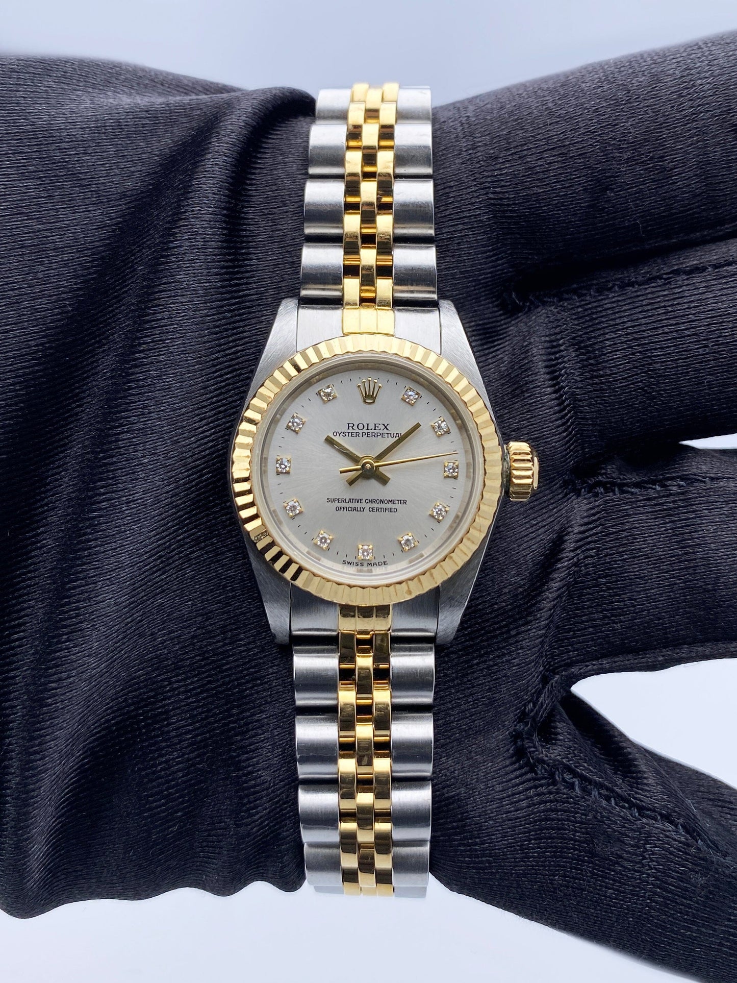 Rolex Oyster Perpetual 67193 Diamond Silver Dial Two Tone Ladies Watch - Wristwatch