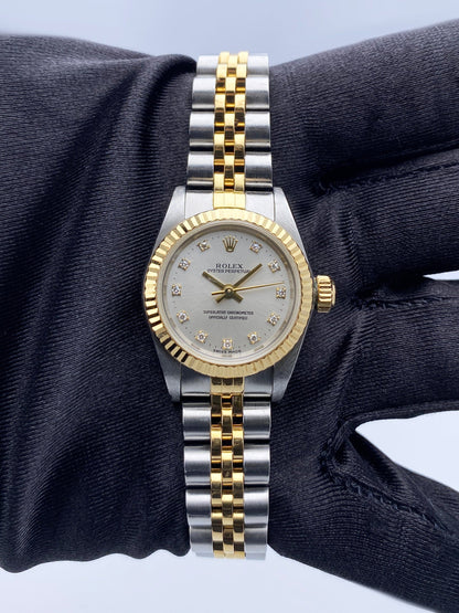 Rolex Oyster Perpetual 67193 Diamond Silver Dial Two Tone Ladies Watch - Wristwatch