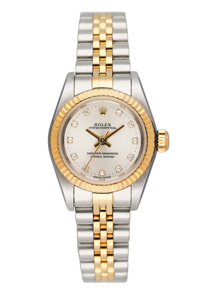 Rolex Oyster Perpetual 67193 Diamond Silver Dial Two Tone Ladies Watch - Wristwatch