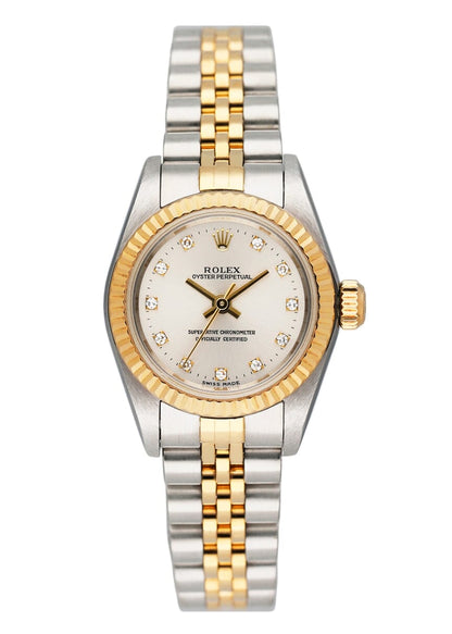 Rolex Oyster Perpetual 67193 Diamond Silver Dial Two Tone Ladies Watch - Wristwatch