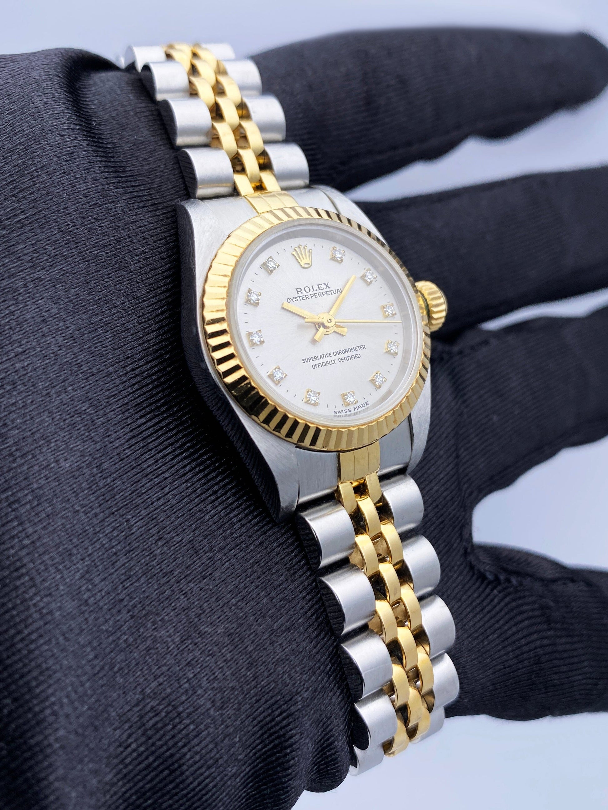 Rolex Oyster Perpetual 67193 Diamond Silver Dial Two Tone Ladies Watch - Wristwatch