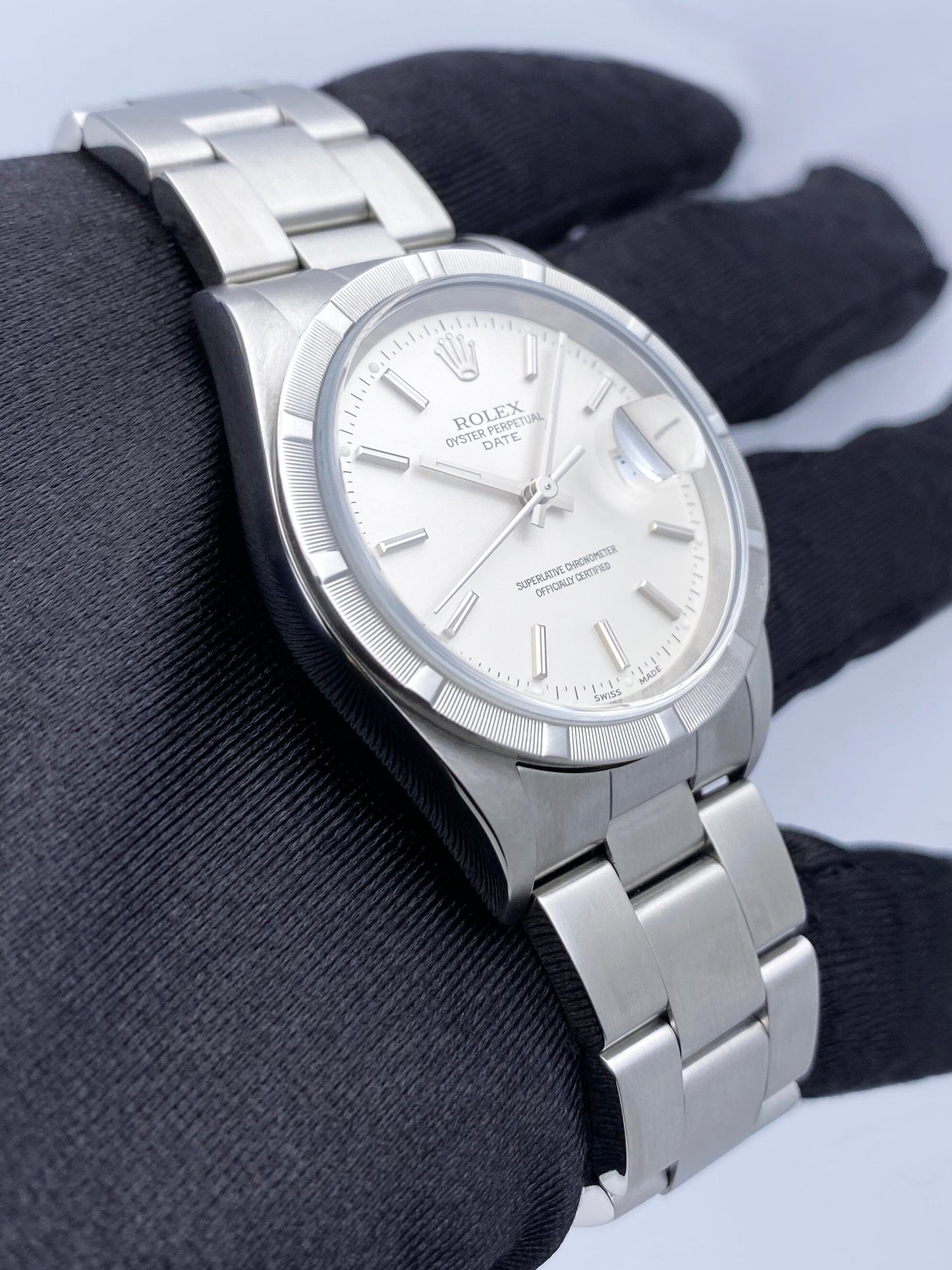 Rolex Oyster Perpetual Date 15210 Silver Dial Mens Watch Box Papers - Watches