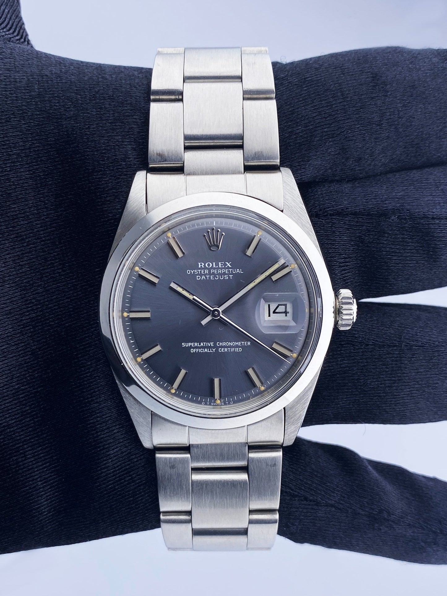 Rolex Oyster Perpetual Datejust 1600 Slate Dial Mens Watch