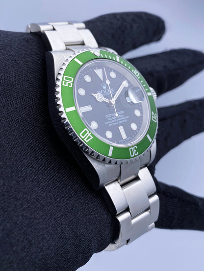 Rolex Submariner 16610LV Kermit Bezel Flat 4 Mens Watch Box Papers