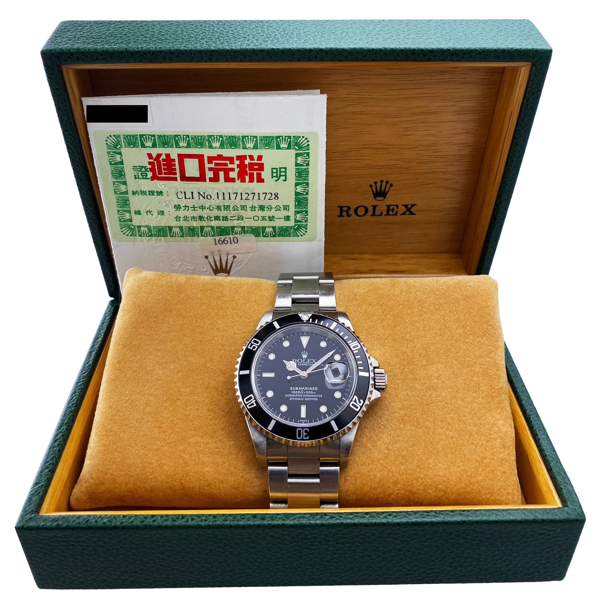Rolex Submariner Date 16610 Mens Watch Box Papers