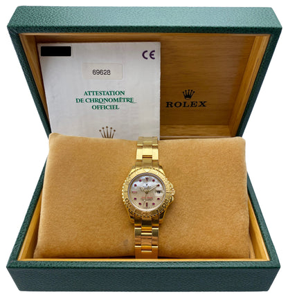 Rolex Yacht Master 69628 MOP Ruby Dial 18K Yellow Gold Watch Box Papers
