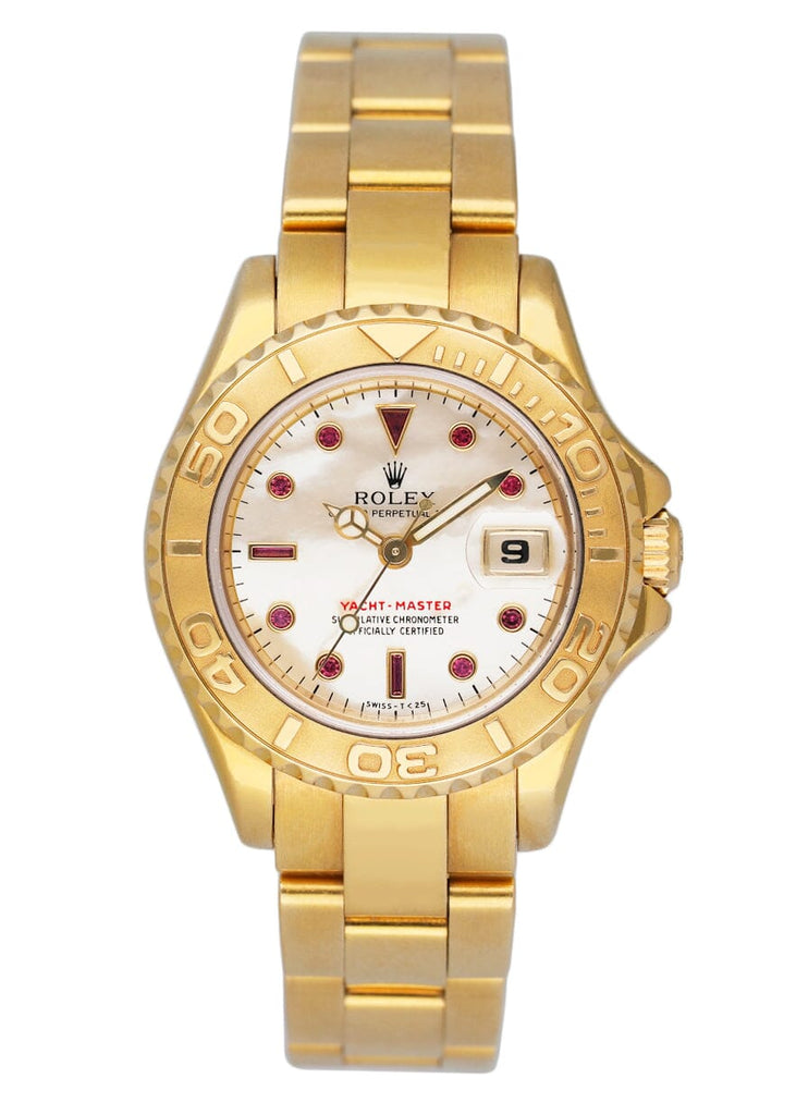 Rolex Yacht Master 69628 MOP Ruby Dial 18K Yellow Gold Watch Box Paper