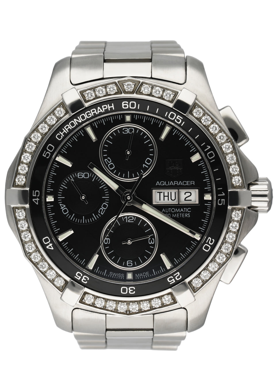 TAG Heuer Aquaracer Day-Date Diamond Bezel Mens Watch Box Papers