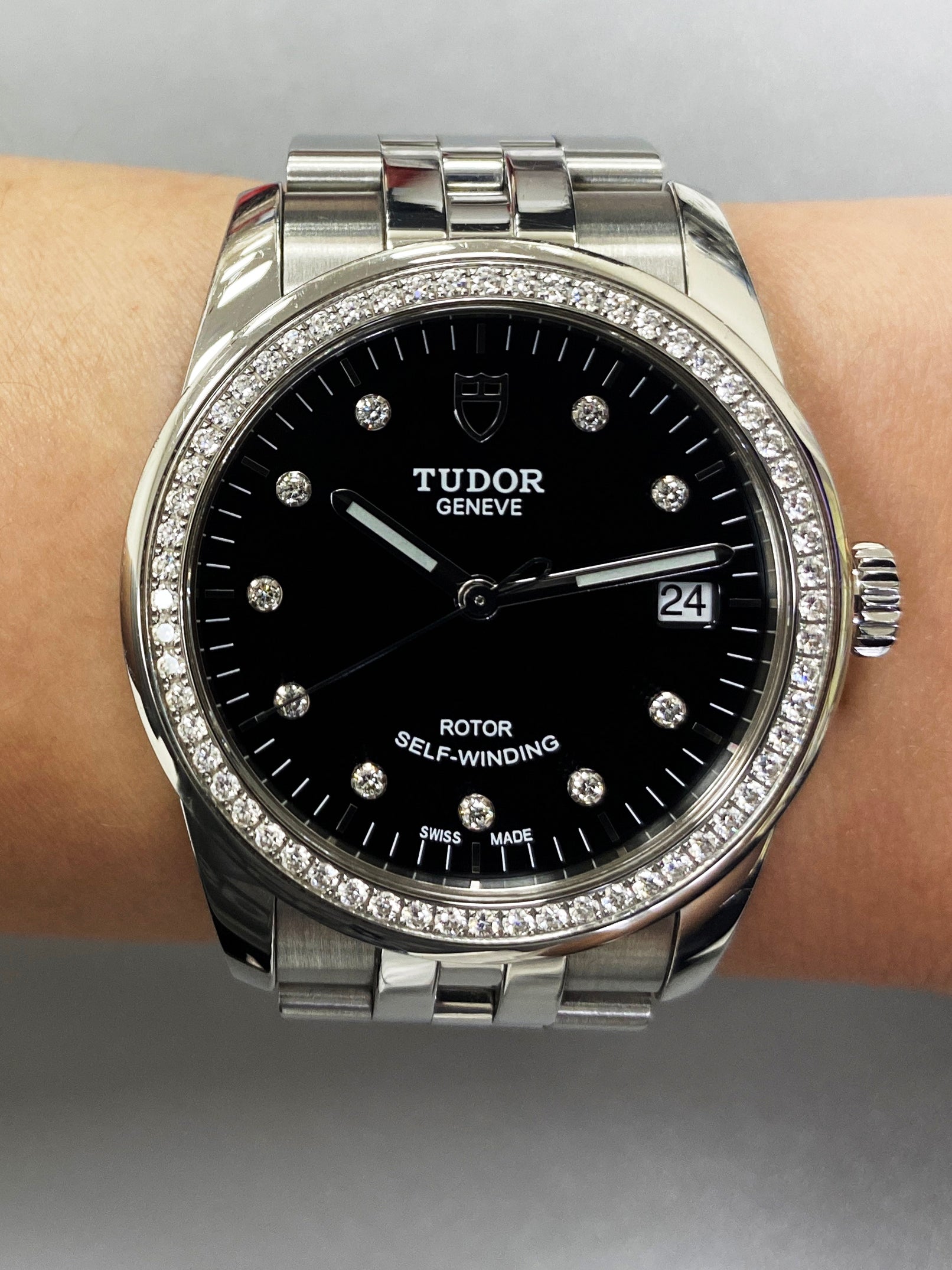 Tudor Glamour Date 55200 Diamond Dial Watch Box Papers - Wristwatch