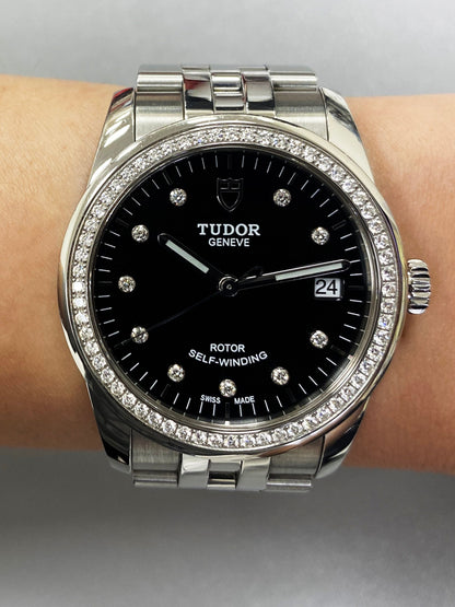 Tudor Glamour Date 55200 Diamond Dial Watch Box Papers - Wristwatch
