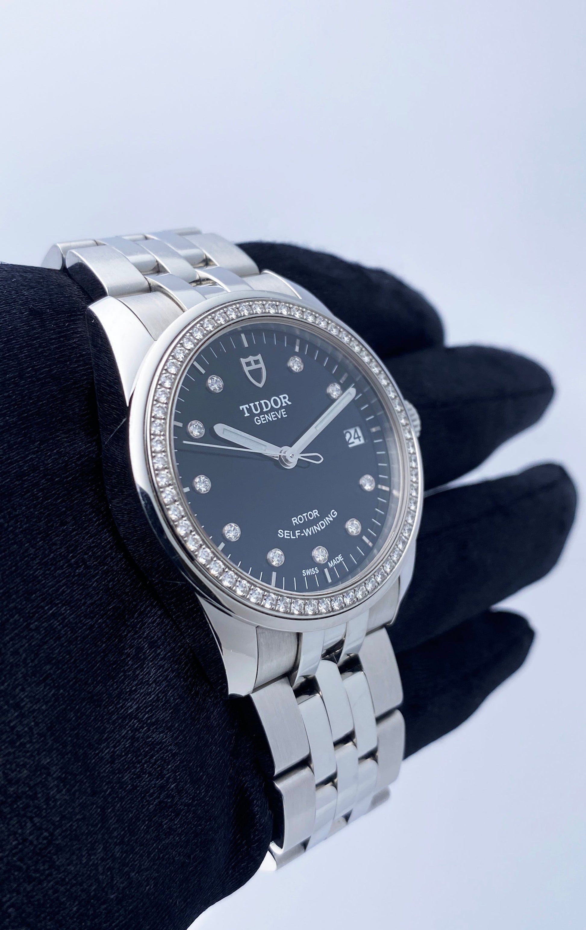 Tudor Glamour Date 55200 Diamond Dial Watch Box Papers - Wristwatch