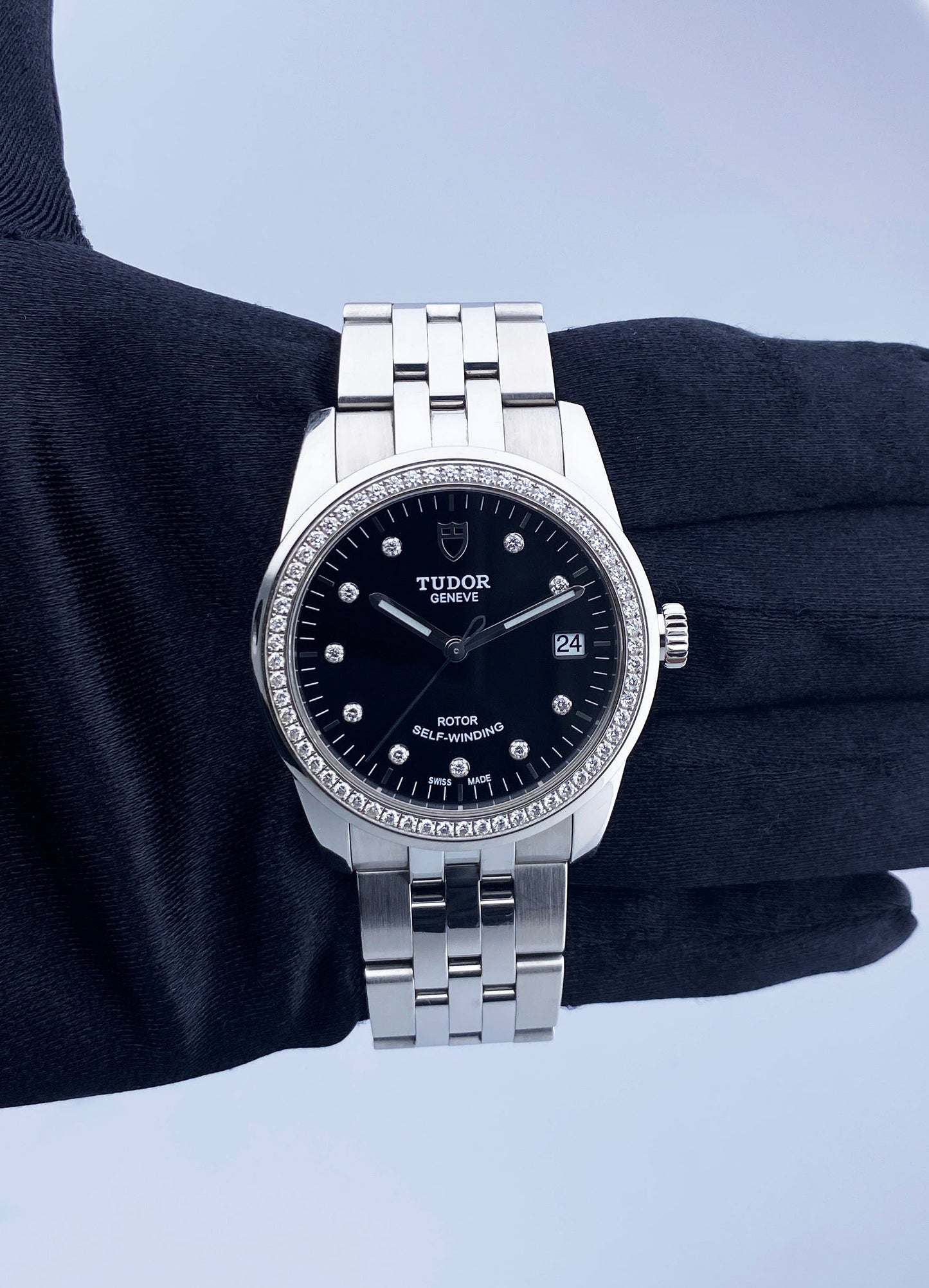 Tudor Glamour Date 55200 Diamond Dial Watch Box Papers - Wristwatch