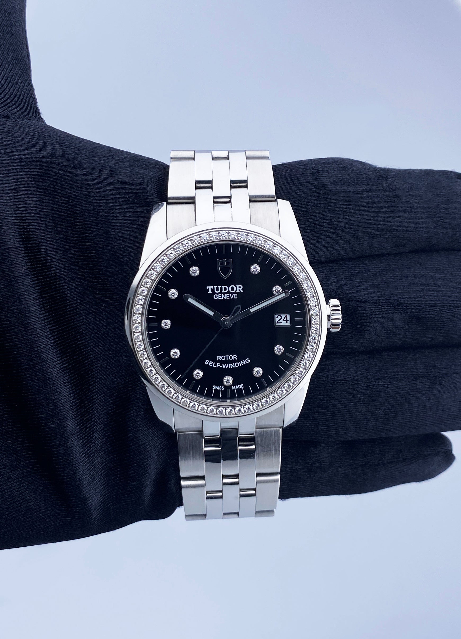 Tudor Glamour Date 55200 Diamond Dial Watch Box Papers - Wristwatch