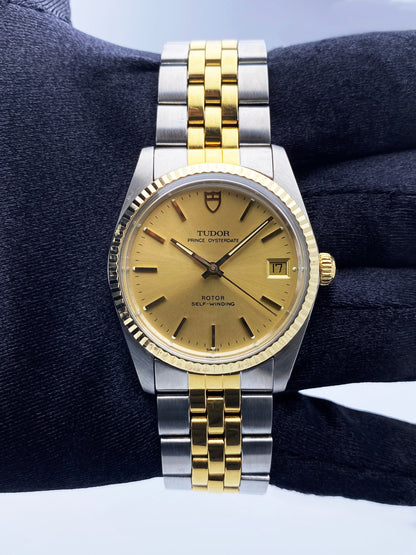 Tudor Prince OysterDate 74033 Champagne Dial Two Tone Mens Watch - Wristwatch