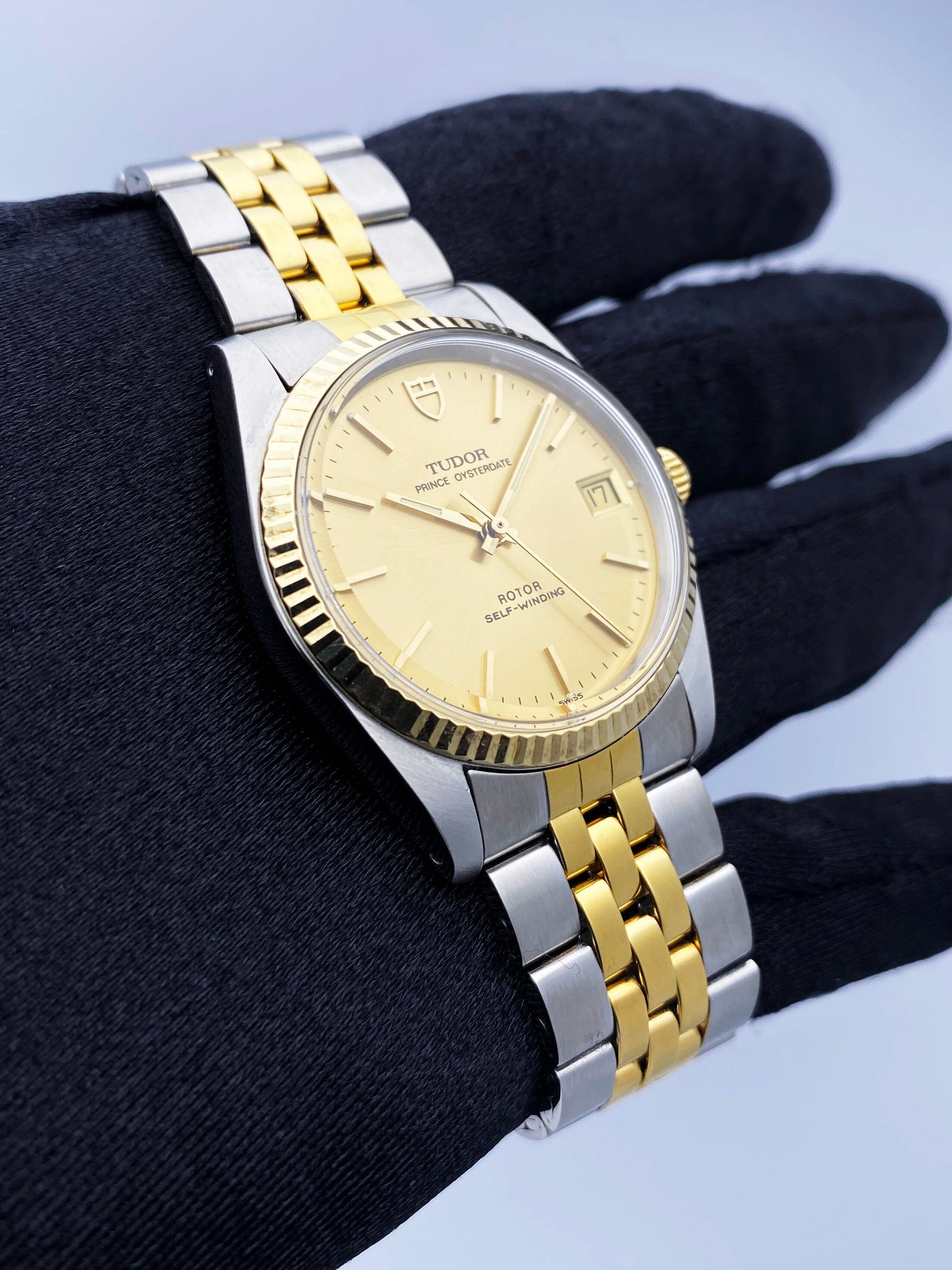 Tudor Prince OysterDate 74033 Champagne Dial Two Tone Mens Watch - Wristwatch