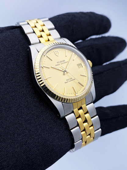 Tudor Prince OysterDate 74033 Champagne Dial Two Tone Mens Watch - Wristwatch