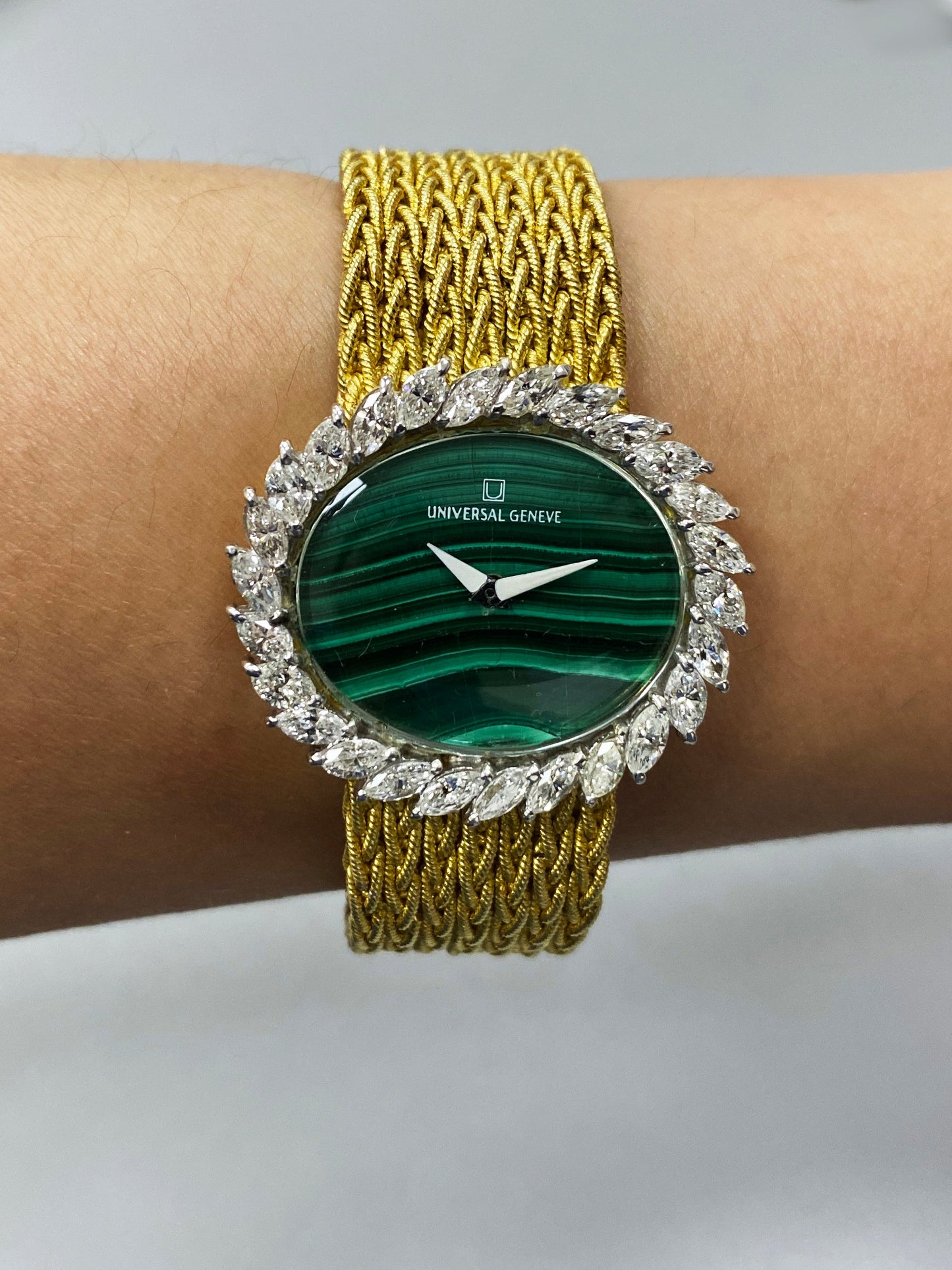 Universal Malachite Dial Diamond Bezel & 18K Yellow Gold Ladies Watch - Virtual