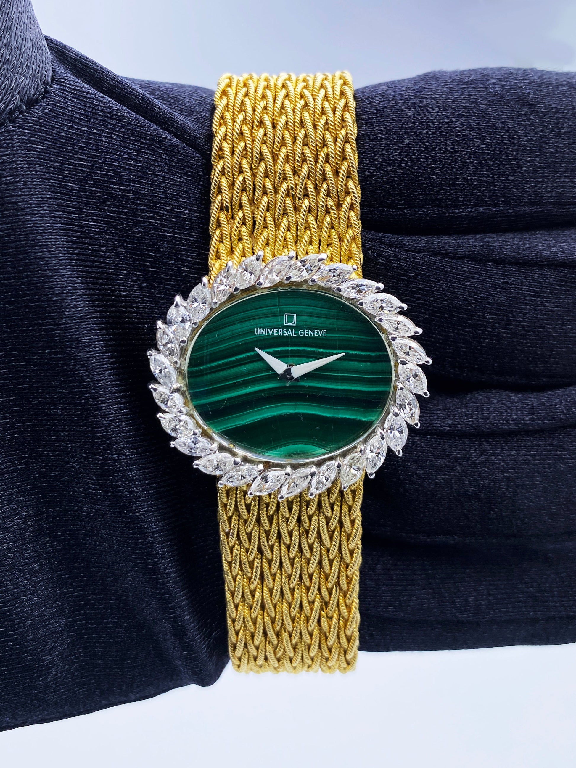 Universal Malachite Dial Diamond Bezel & 18K Yellow Gold Ladies Watch - Virtual