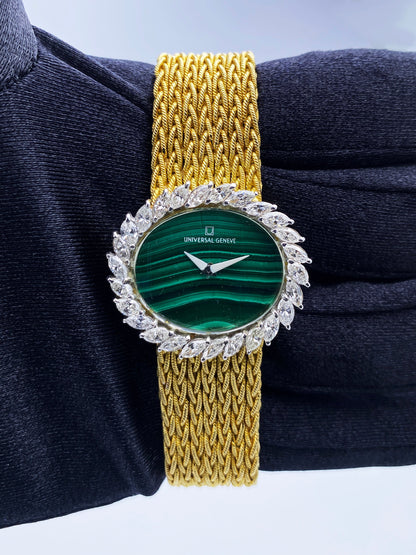 Universal Malachite Dial Diamond Bezel & 18K Yellow Gold Ladies Watch - Virtual