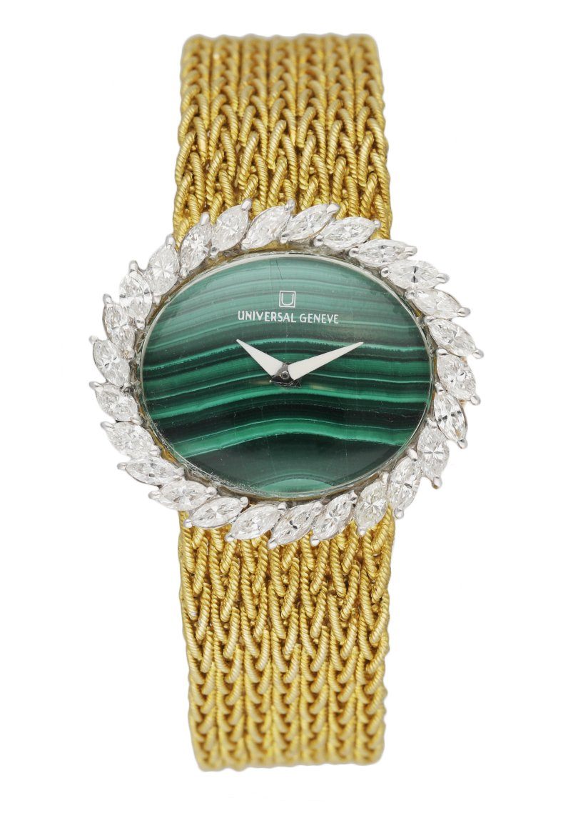 Universal Malachite Dial Diamond Bezel & 18K Yellow Gold Ladies Watch - Virtual