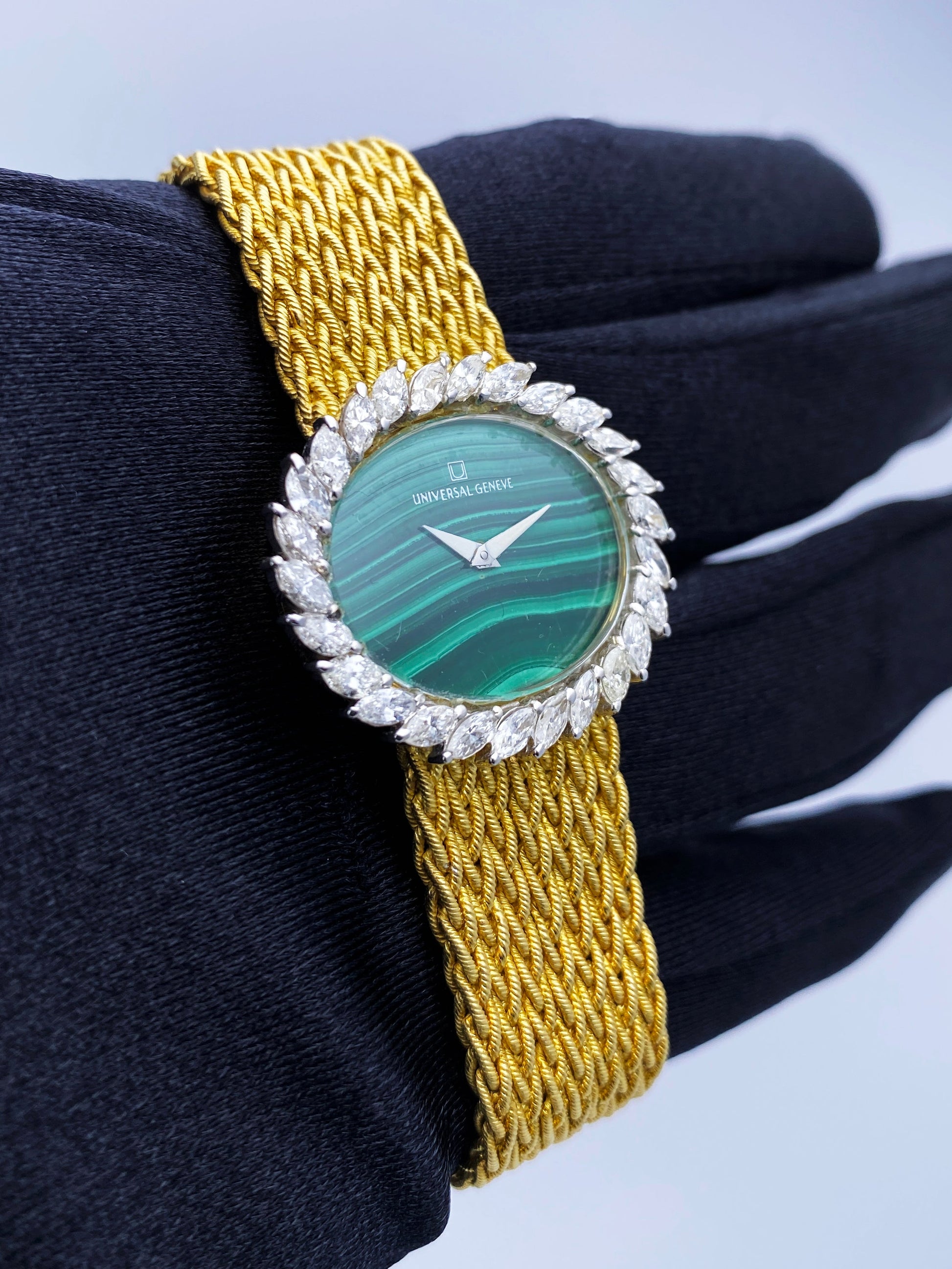 Universal Malachite Dial Diamond Bezel & 18K Yellow Gold Ladies Watch - Virtual