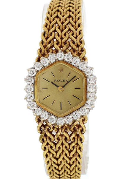 Vintage Rolex 18k Yellow Gold Diamond Bezel Watch – Phigora display picture 1